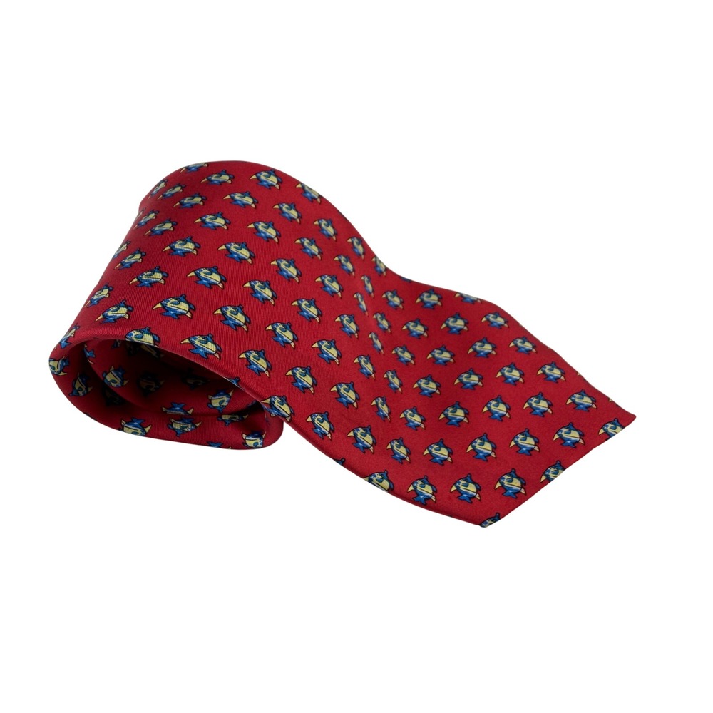 English Sports Shop Bermuda Silk Tie Red Tropical Fish Made in England